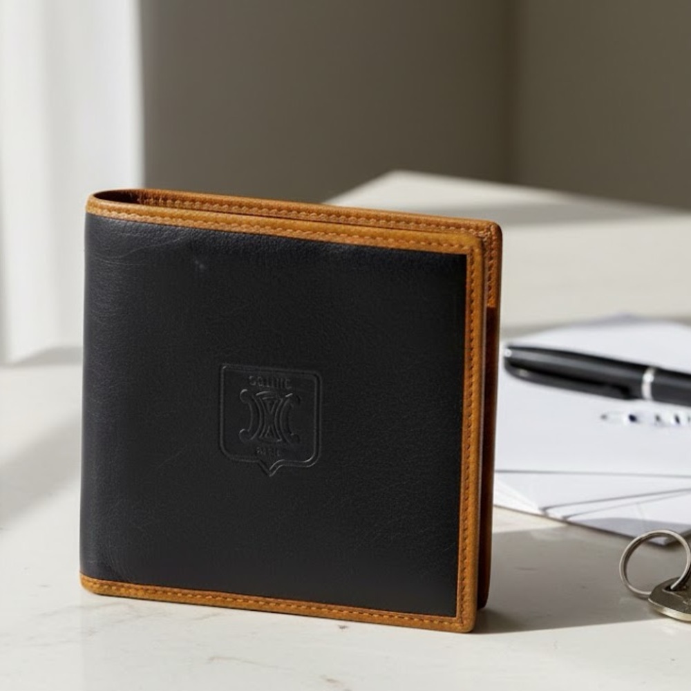 Celine Two Tone Triomphe Vintage Leather Wallet - RARE